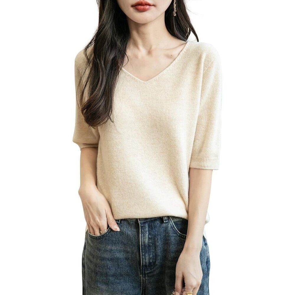 Women's Merino Wool Sweater Short Sleeve 100% Seamless Knit Luxury